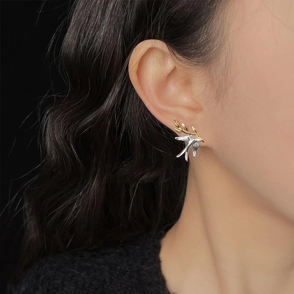 Designer Two Tone Gold Silver Plated Copper Swallow Stud Earrings Style Summer Jewelry