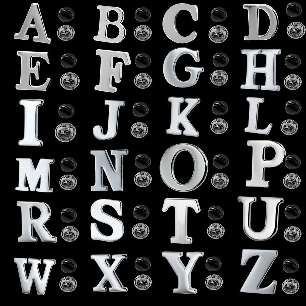 Elegant Silver Stainless Steel Alphabet Letter Brooch Pins, A-Z Initial Lapel Pin Corsage Suit Accessory Gift