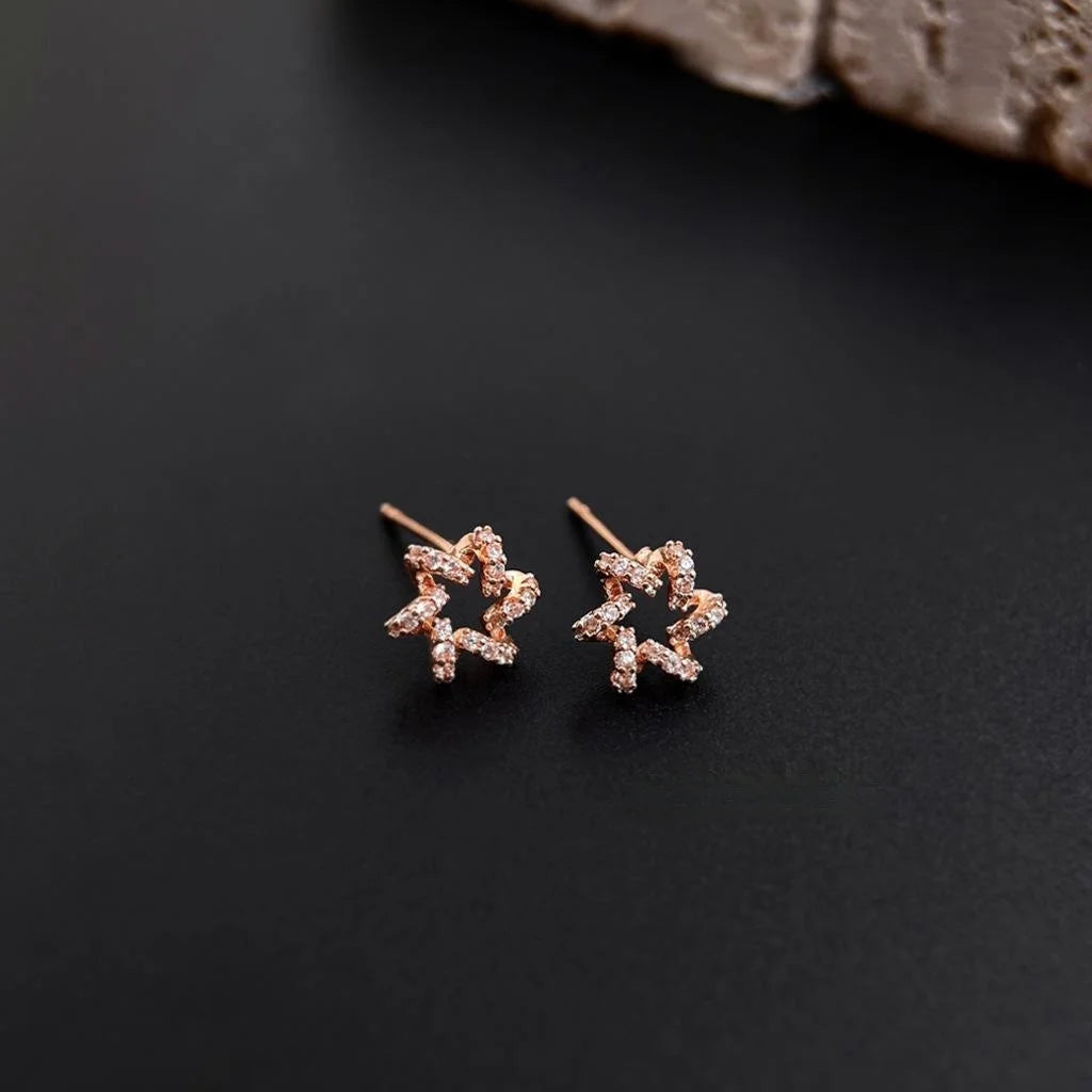 Rose Gold Plated Copper Micro Pave Zircon Star Firework Flower Stud Earrings