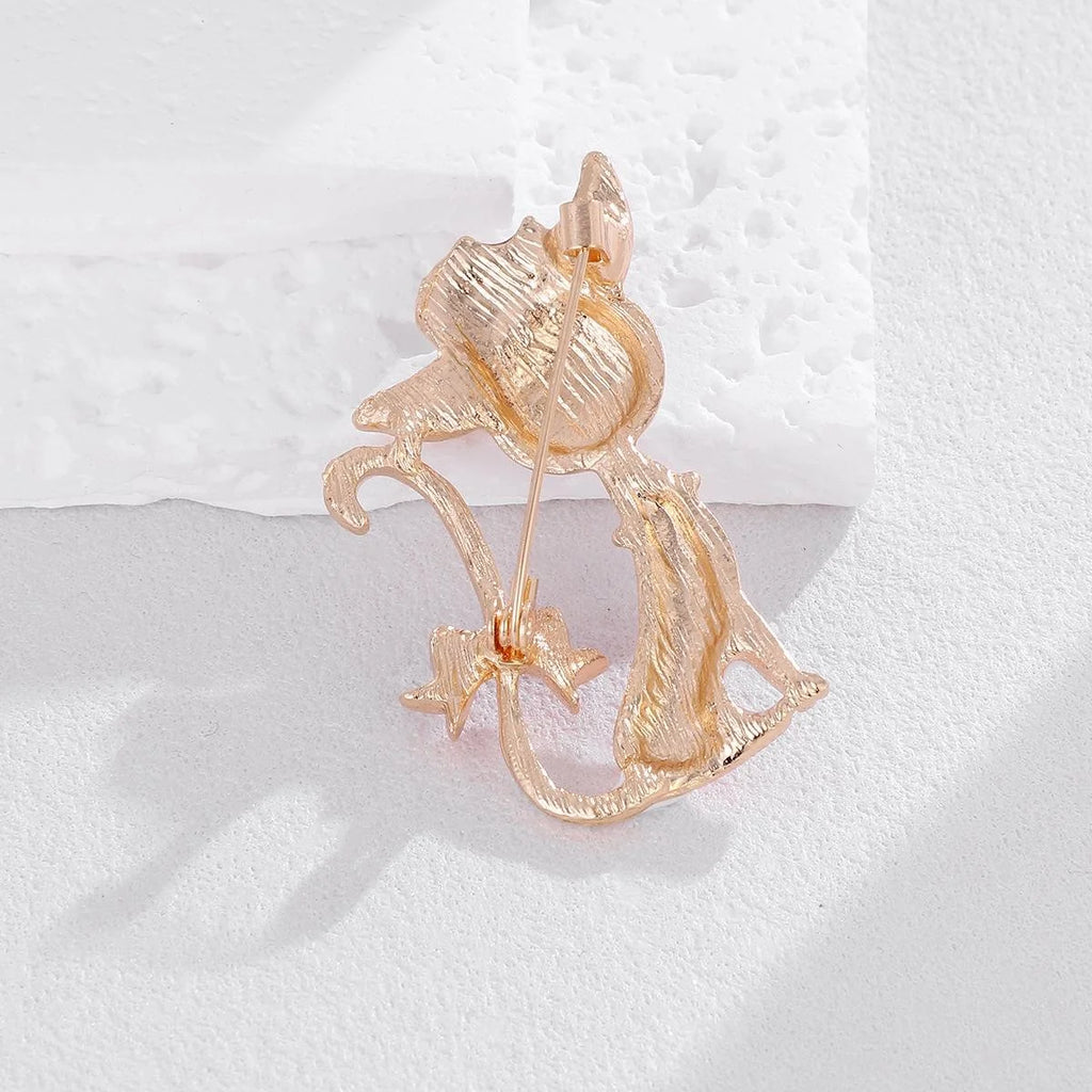Cute Enamel Alloy Cat Brooch With Flower Hat And Bow, Cartoon Animal Lapel Pin Corsage Gift For Women
