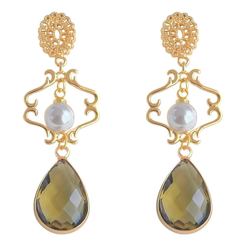 Vintage Palace Glass Crystal Handmade 14K Plated Copper Tassel Drop Earrings