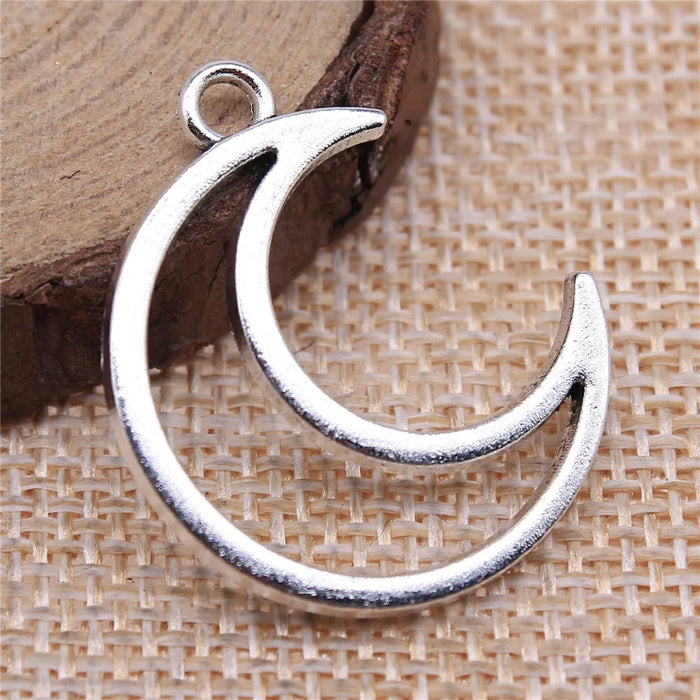 29x24mm 2g Antique Silver Zinc Alloy Hollow Moon Charm Pendant for DIY Celestial Jewelry Making