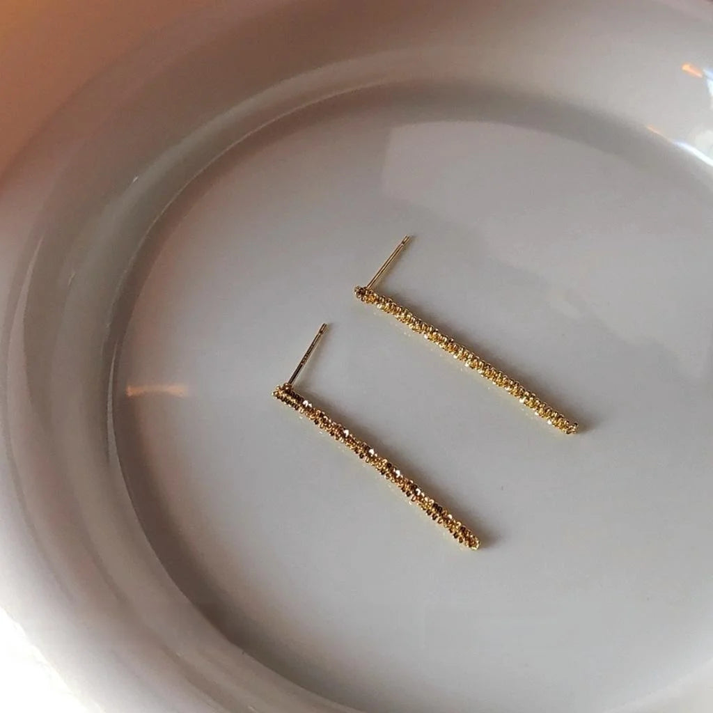 14K Plated Copper Long Tassel Chain Stud Earrings For Women Minimalist Korean Style
