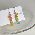 Sweet Geometric Glass Cat Eye Stone Tassel Drop Earrings With Silver Plated Pins