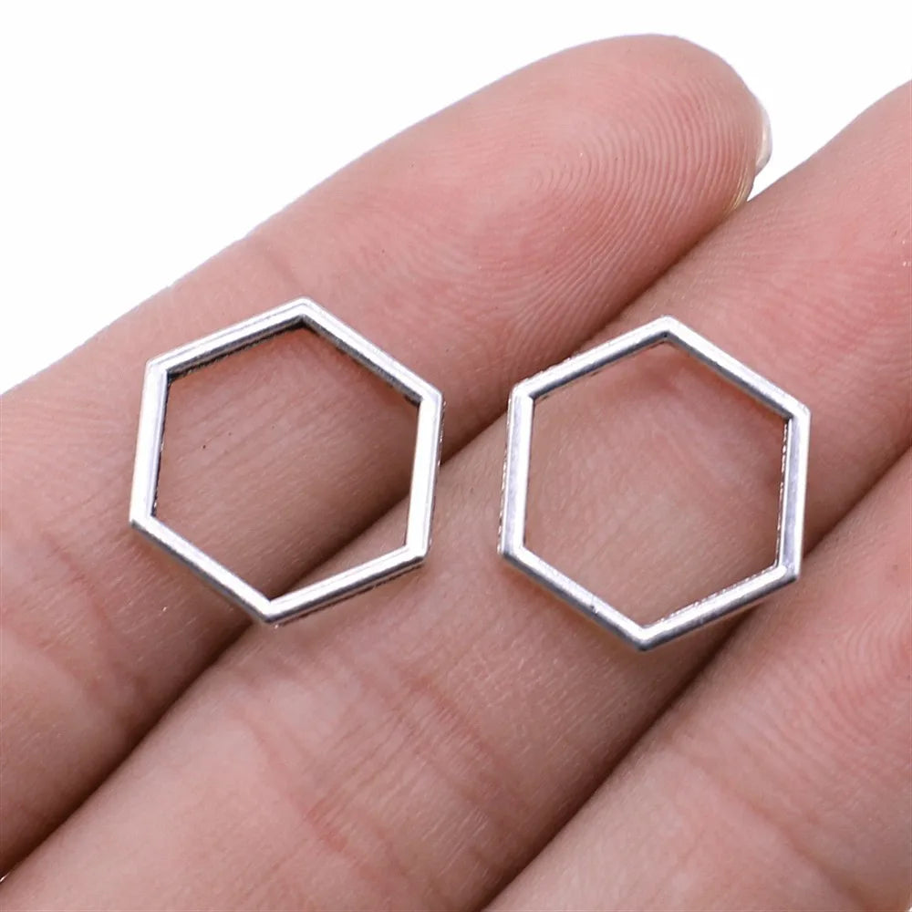 15x15mm 0.5g Antique Silver Zinc Alloy Hexagon Honeycomb Charm Pendant for Necklace Bracelet Making