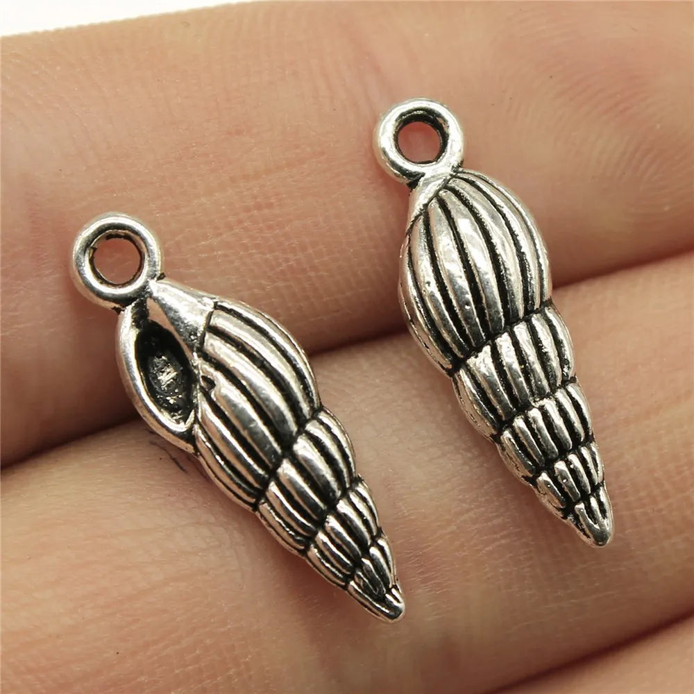 24x8mm 2g Antique Silver Zinc Alloy Conch Shell Charm Pendant for DIY Ocean Theme Jewelry Making