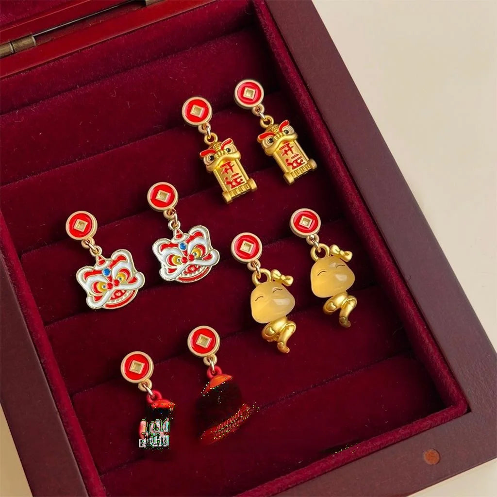 Copper Snake Zodiac Drop Earrings New Chinese Style Festive Lunar New Year Jewelry