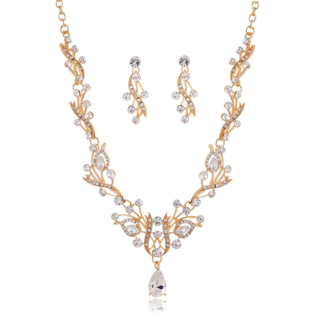 Luxury Bridal Rhinestone Crystal Necklace And Earrings Jewelry Set Elegant Wedding Banquet Party Jewelry Gift