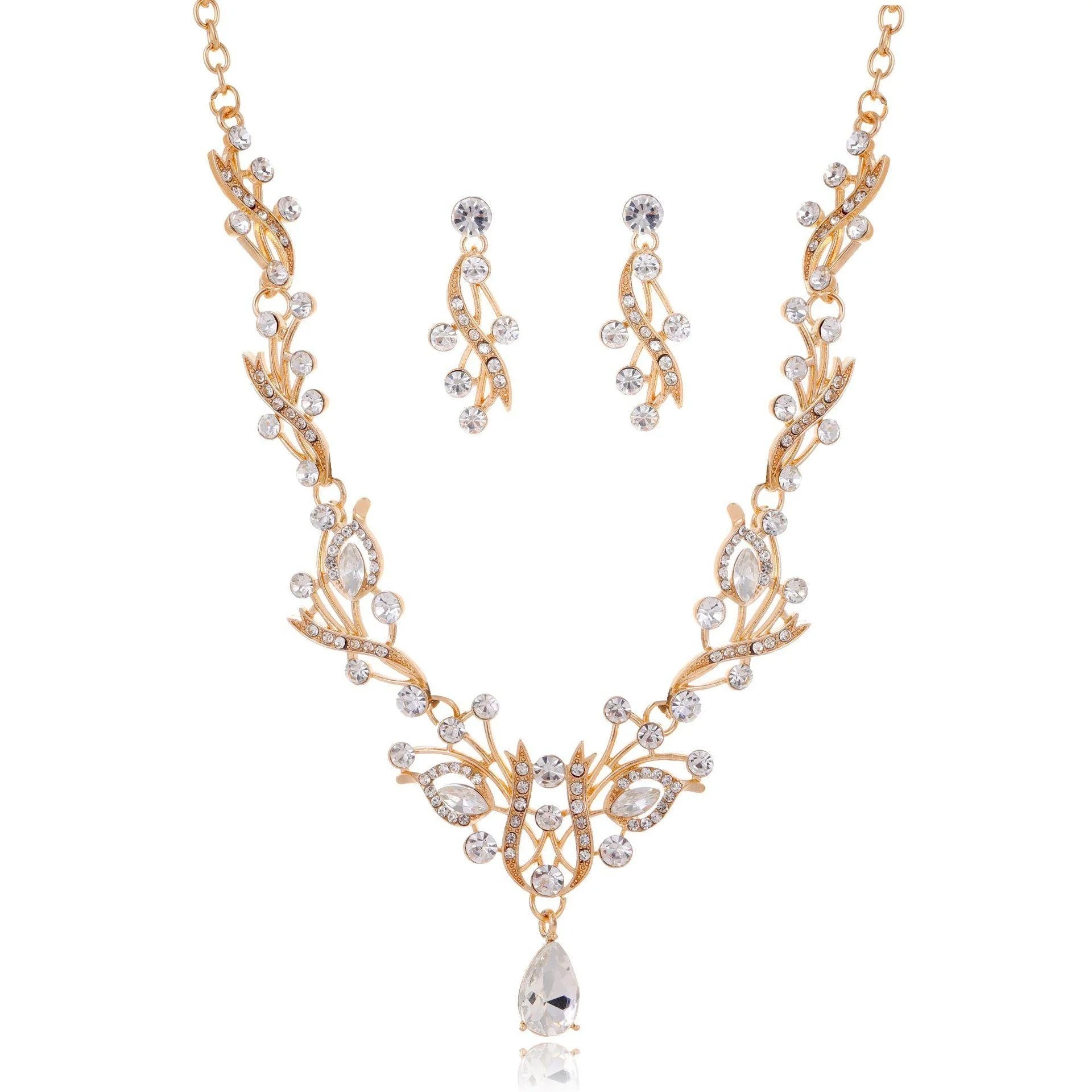 Luxury Bridal Rhinestone Crystal Necklace And Earrings Jewelry Set Elegant Wedding Banquet Party Jewelry Gift