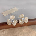 Hepburn Style Acrylic White Iris Freesia Flower Zircon Micro Pave French Luxury Drop Earrings