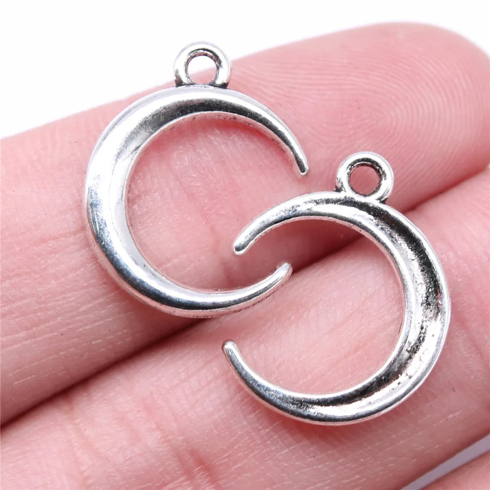 20x16mm 1.1g Antique Silver Zinc Alloy Moon Charm Pendant for DIY Necklace Bracelet Making