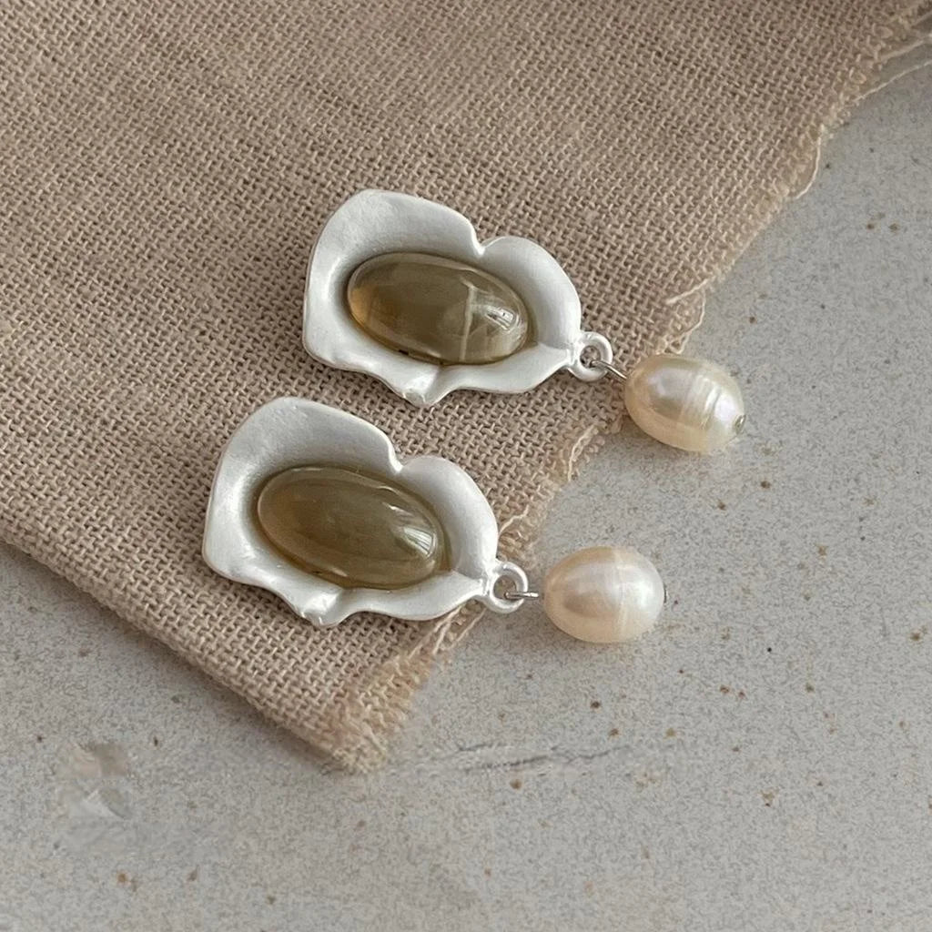 Freshwater Pearl Irregular Geometric Drop Earrings Designer Chic Office Jewelry