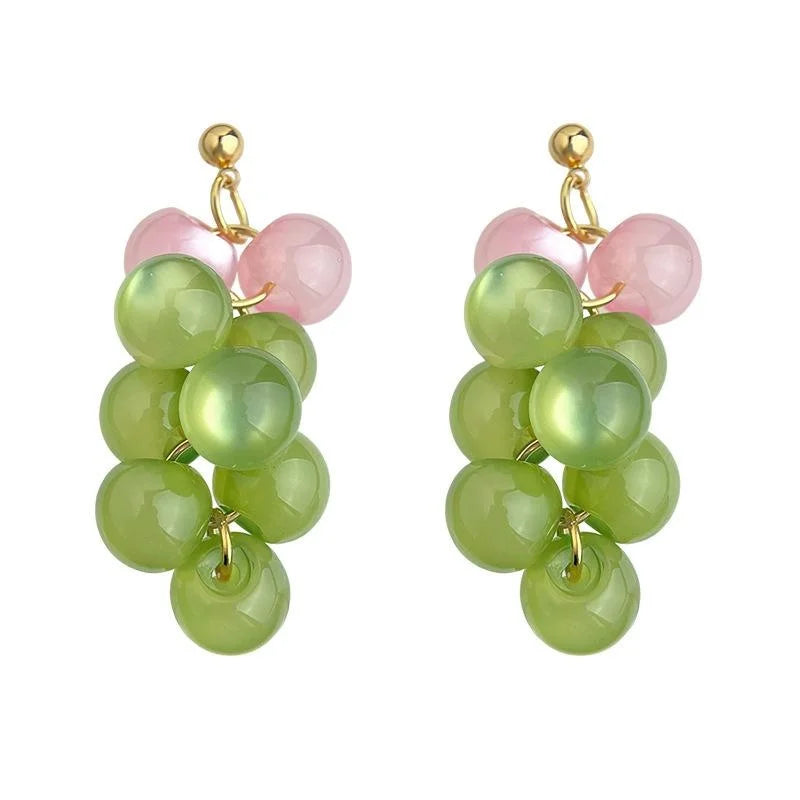 Fresh Sweet Resin Green Grape Cluster Drop Earrings Handmade Summer Fruit Geometric Jewelry