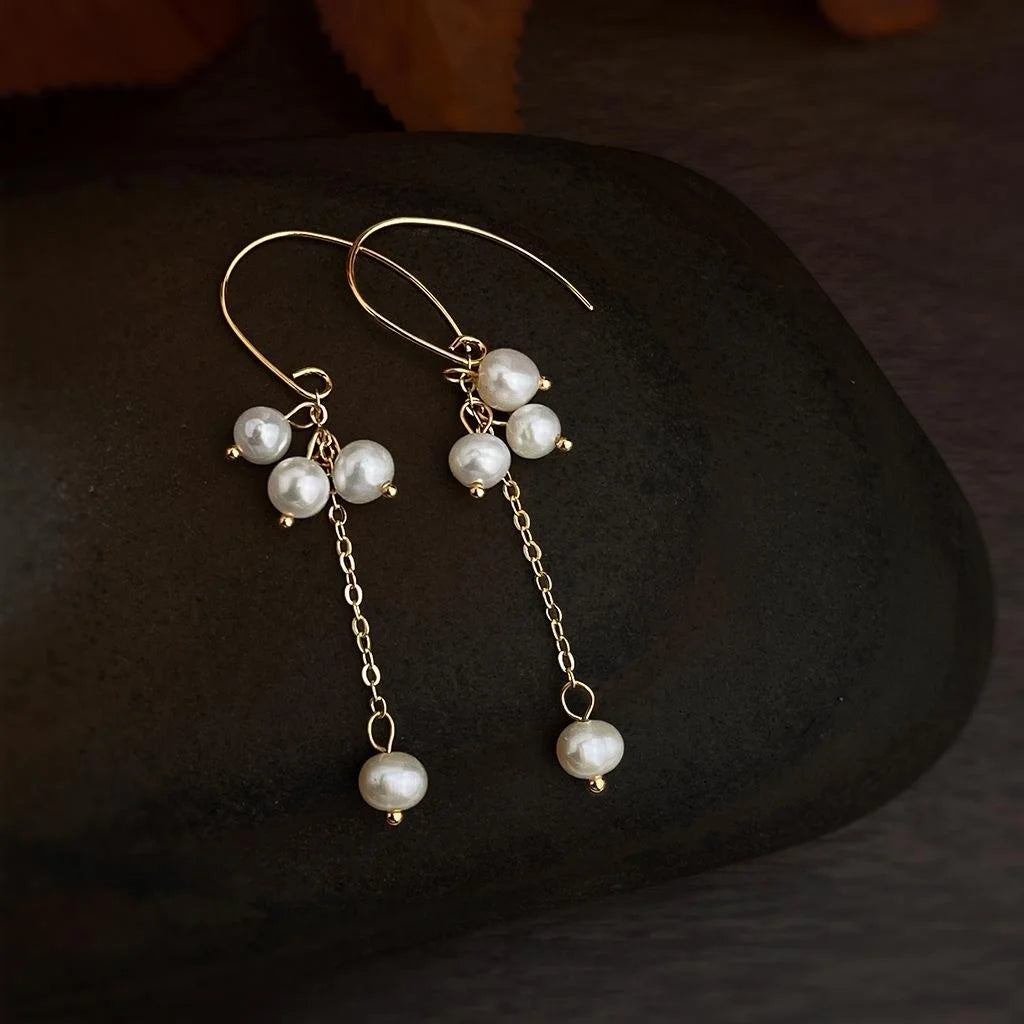 Luxury Freshwater Pearl Geometric Tassel Drop Earrings Handmade Irregular Fashion Jewelry