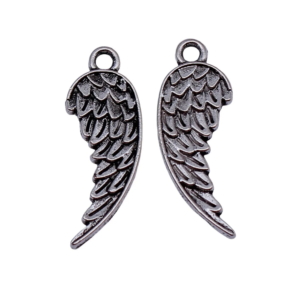 26x9.3mm 1.1g Antique Silver Zinc Alloy Wing Charm Pendant for DIY Bracelet Necklace Jewelry Making