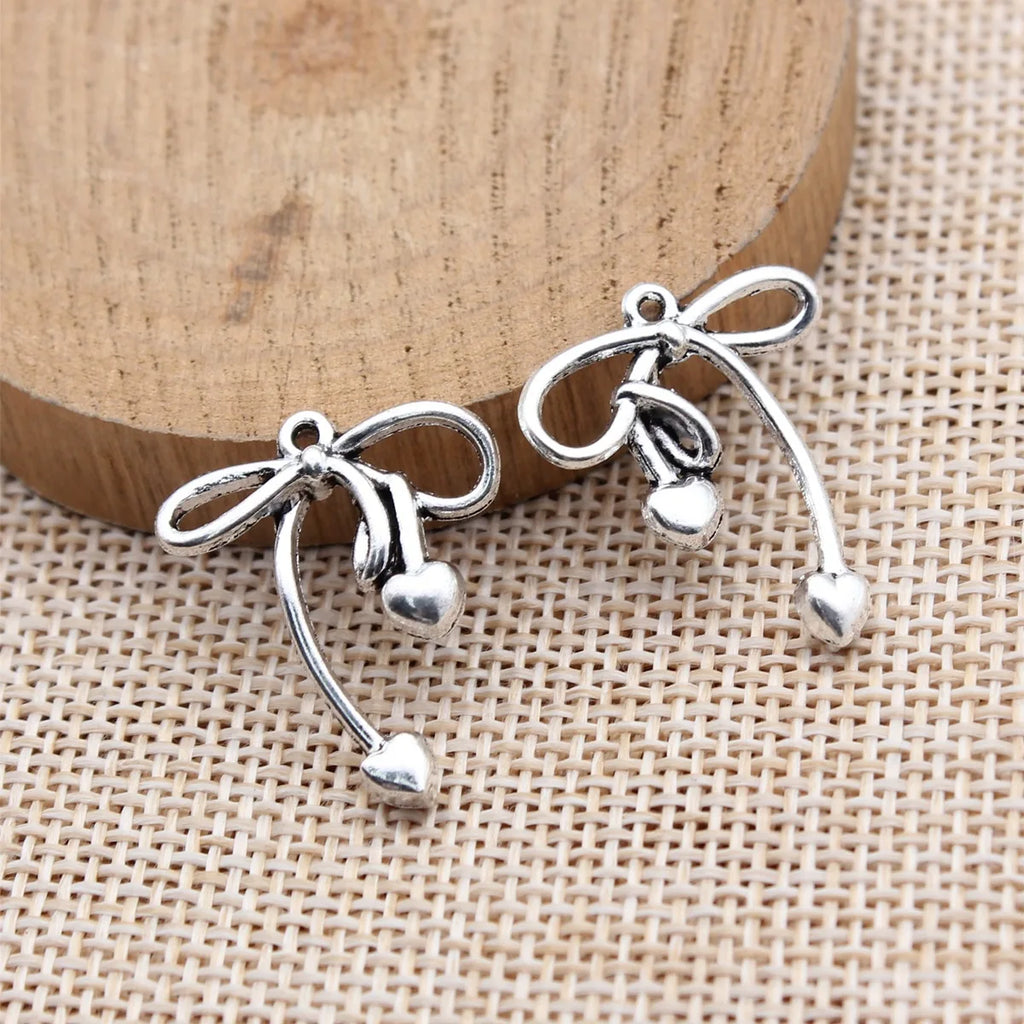 24x20mm 1.4g Antique Silver Zinc Alloy Heart Bow Butterfly Charm Pendant for Bracelet Necklace DIY Jewelry Making