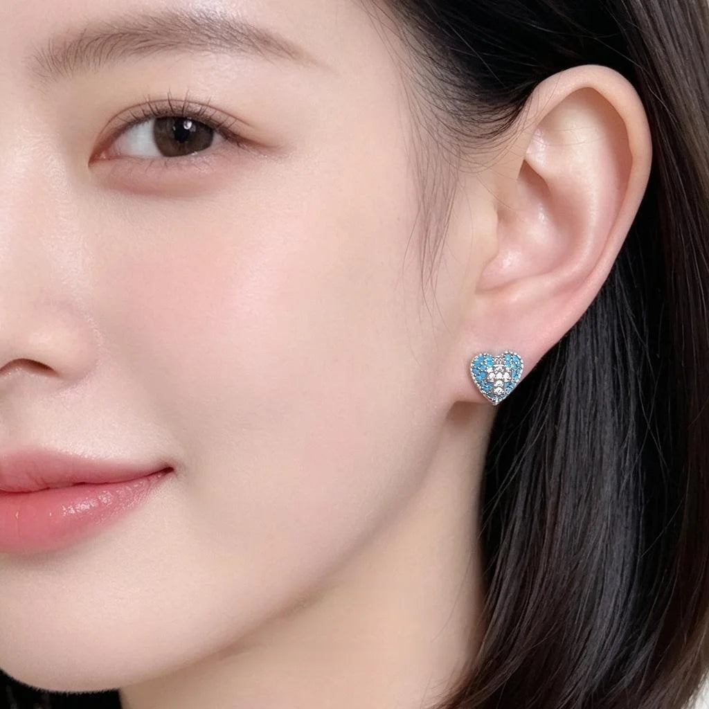 Elegant Blue Zircon Cross Heart Stud Earrings Eco-Friendly Copper Minimalist Jewelry