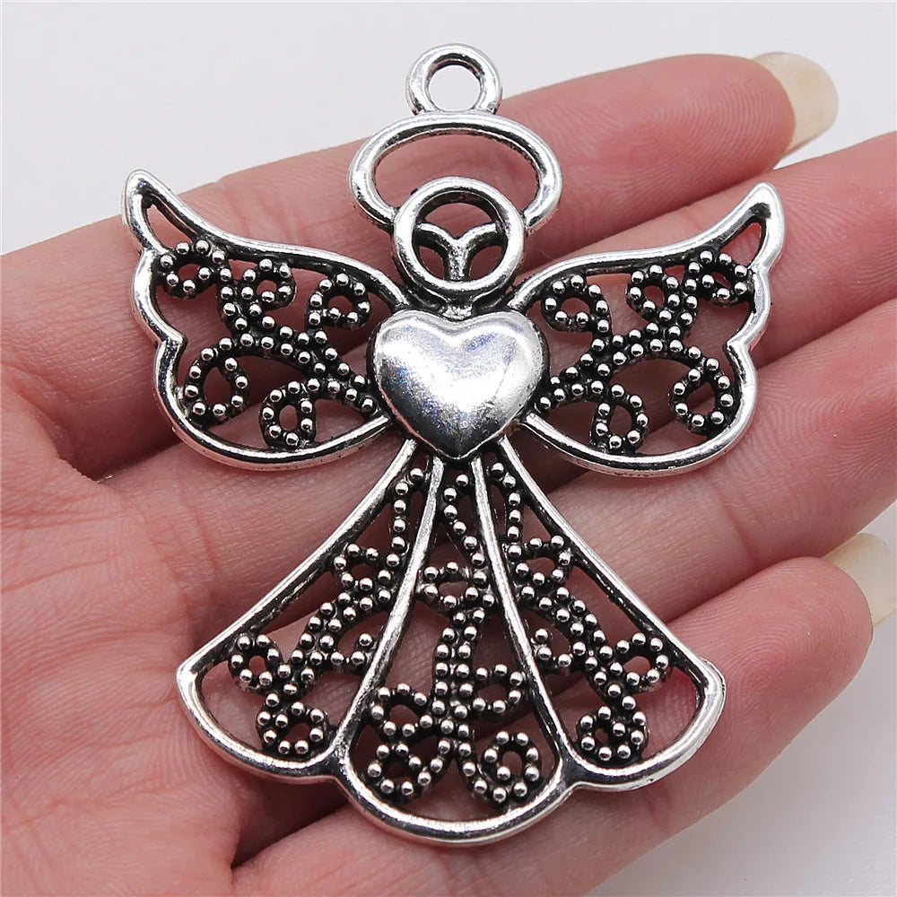 54x68mm 15g Antique Silver KC Gold Zinc Alloy Large Angel Charm Pendant for DIY Jewelry Making