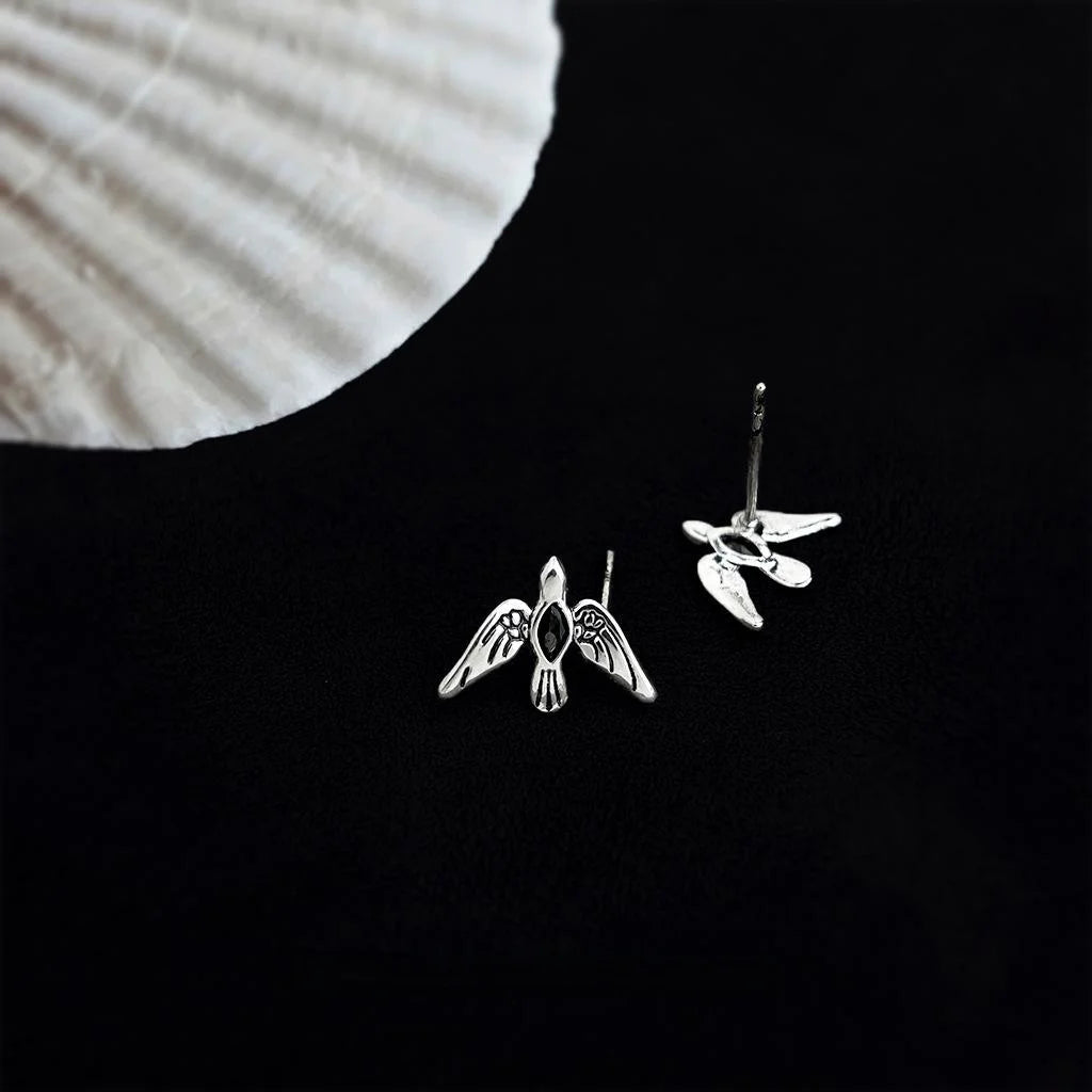 Personalized Sweet Cool Micro Pave Zircon Flying Bird Copper Stud Earrings For Women