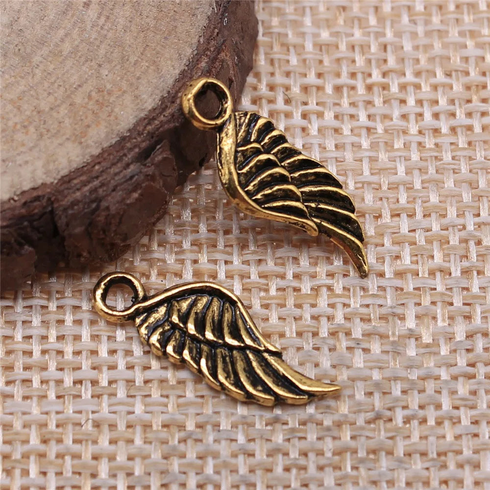 21x8mm 0.6g Vintage zinc alloy Wing charm pendant for necklace bracelet DIY jewelry making