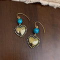 Vintage Ethnic Handmade Blackened Eco Copper Heart Geometric Drop Earrings For Women