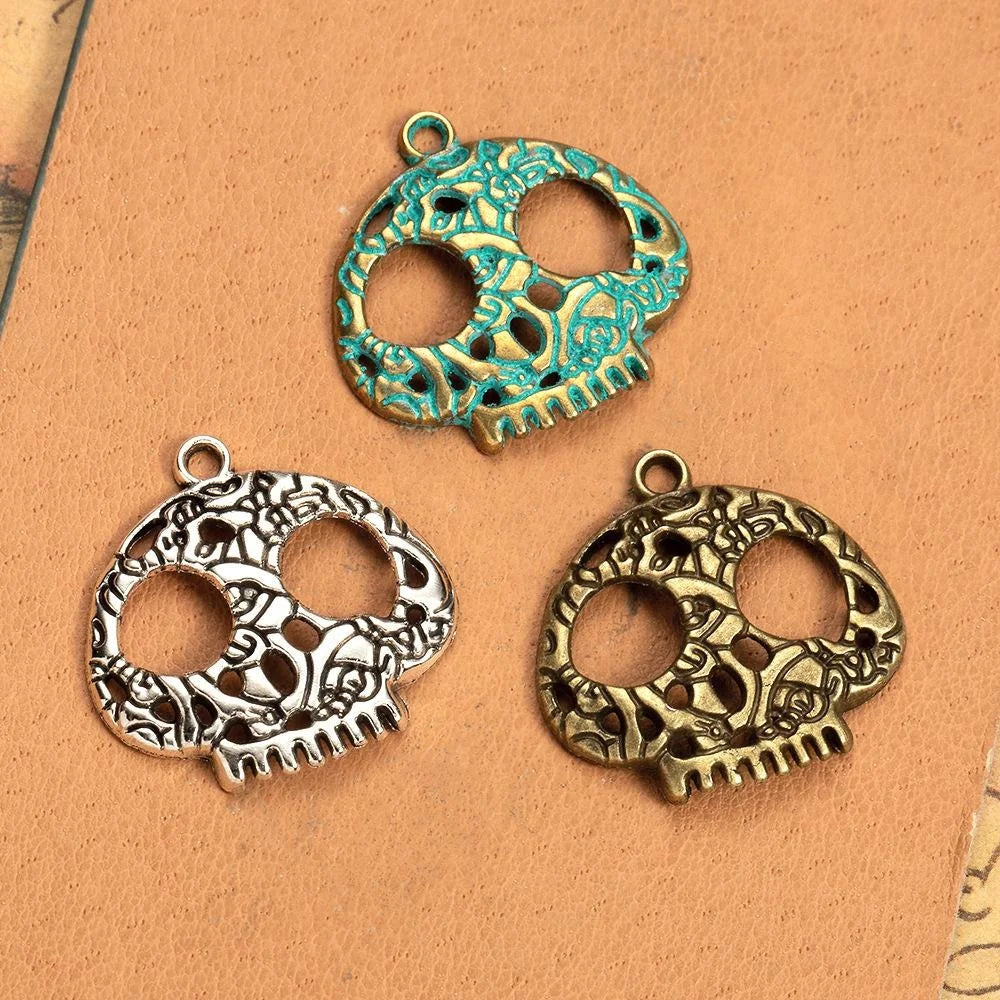 27MM Antique Silver Zinc Alloy Skull Charm Pendant for DIY Necklace Bracelet Jewelry Making