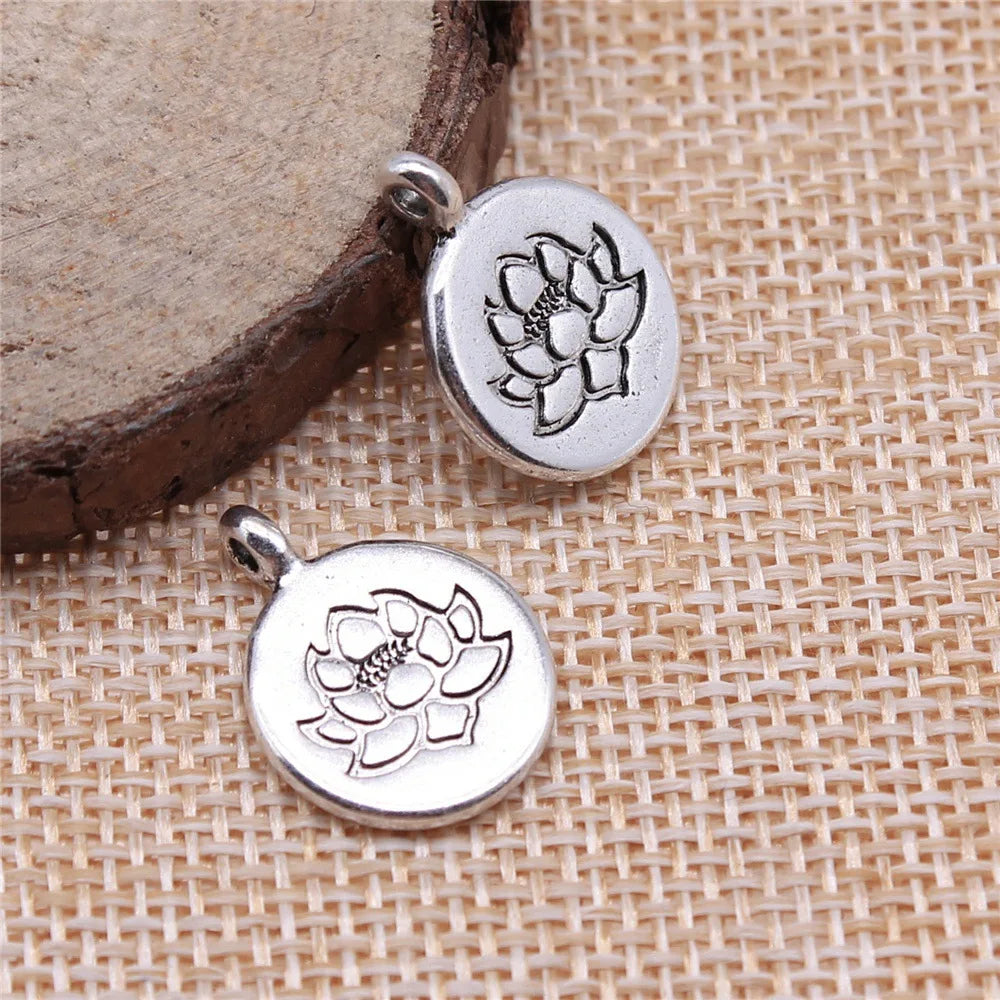 19x15mm 2g Zinc Alloy Double Sided Lotus Yoga Charm Pendant for DIY Necklace Bracelet Making