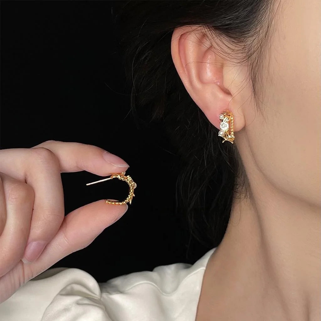 Designer Ocean Starfish Zircon Copper 14K Plated Stud Earrings