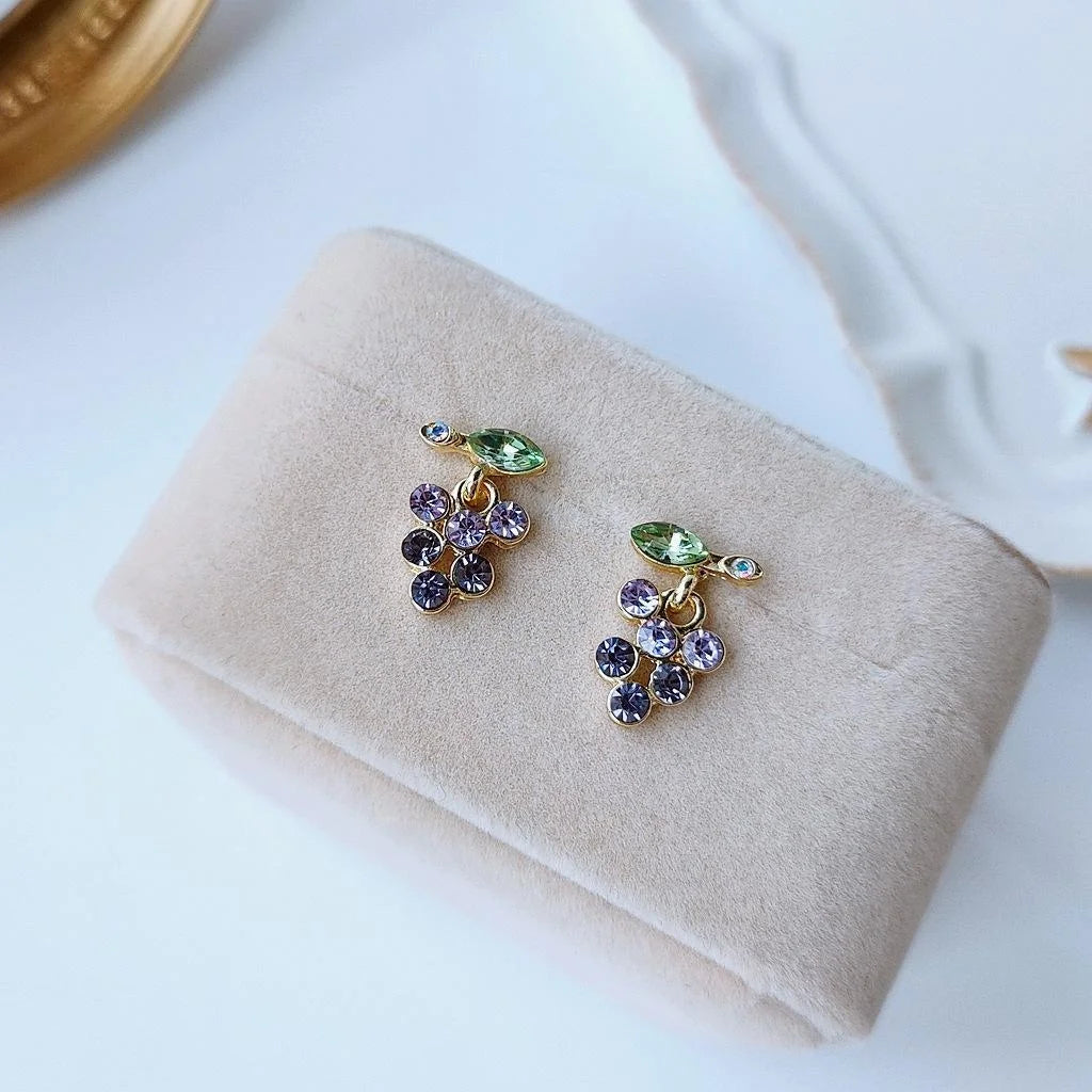 Korean 14K Gold Plated Alloy Grape Rhinestone Gradient Stud Earrings For Women