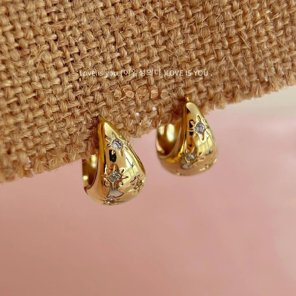 Luxury Copper Micro Pave Zircon Starburst Oval Geometric Drop Earrings With Plated Finish