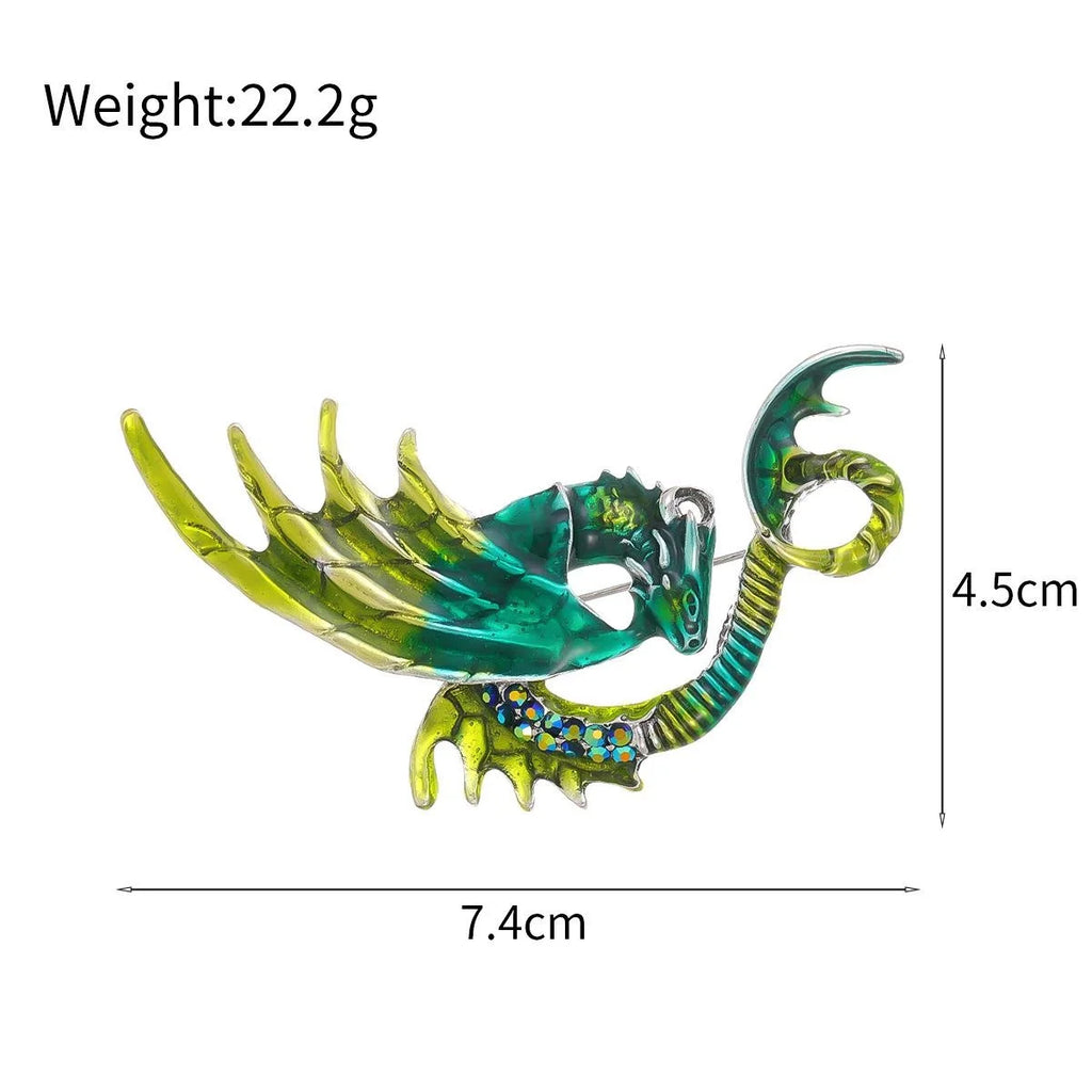 Cute Enamel Flying Dragon Brooch With Rhinestone Accents, Cartoon Pterosaur Lapel Pin Gift