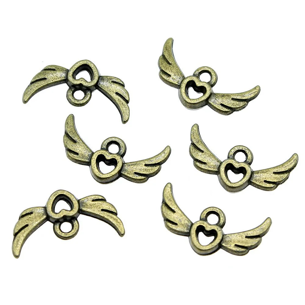 16x8mm 0.6g Multicolor zinc alloy Winged Heart Wing charm pendant for necklace bracelet DIY making