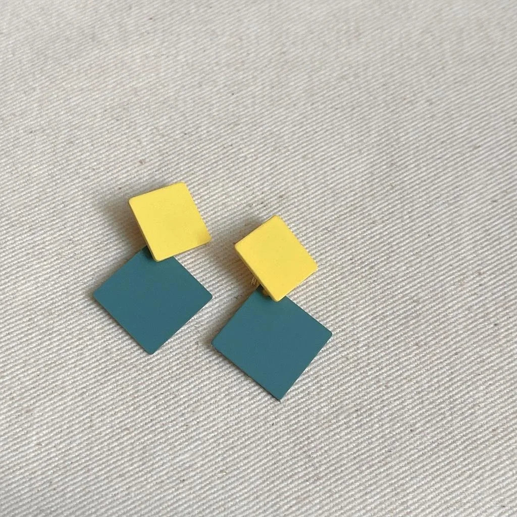 Cute Korean Enamel Copper Flower Stud Earrings With Silver Plated Posts For Women
