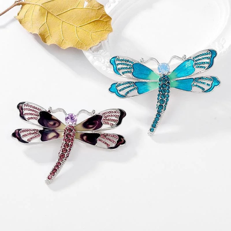 Elegant Blue Enamel Dragonfly Alloy Brooch With Rhinestones, Luxury Lapel Pin Corsage Suit Accessory Gift