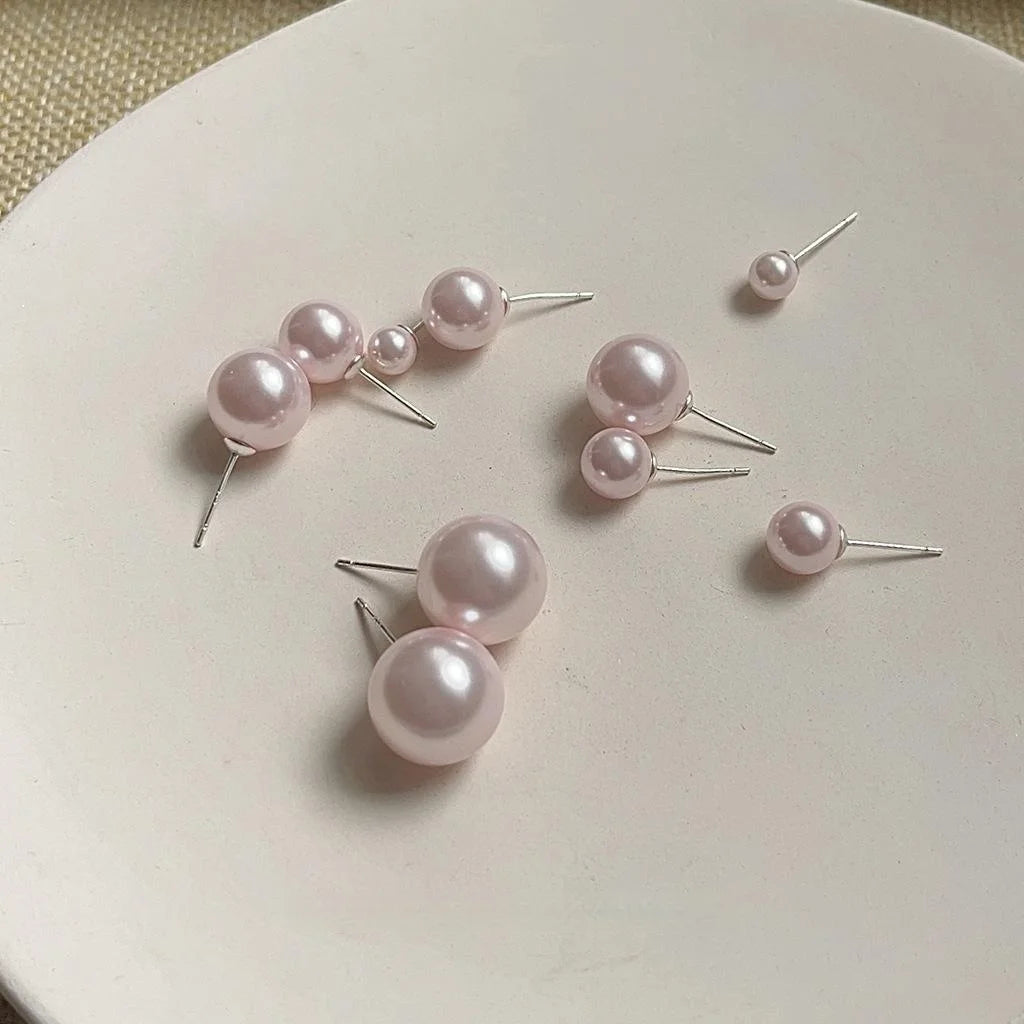 Minimalist Round Glass Pearl Stud Earrings With Silver Plated Pins Light Luxury Jewelry