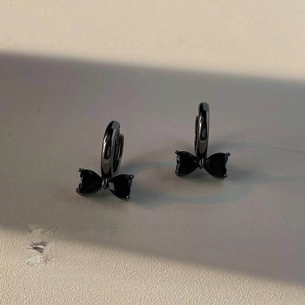 Dark Lolita Zircon Bow Copper Drop Earrings Sweet Cool Gothic Jewelry For Women