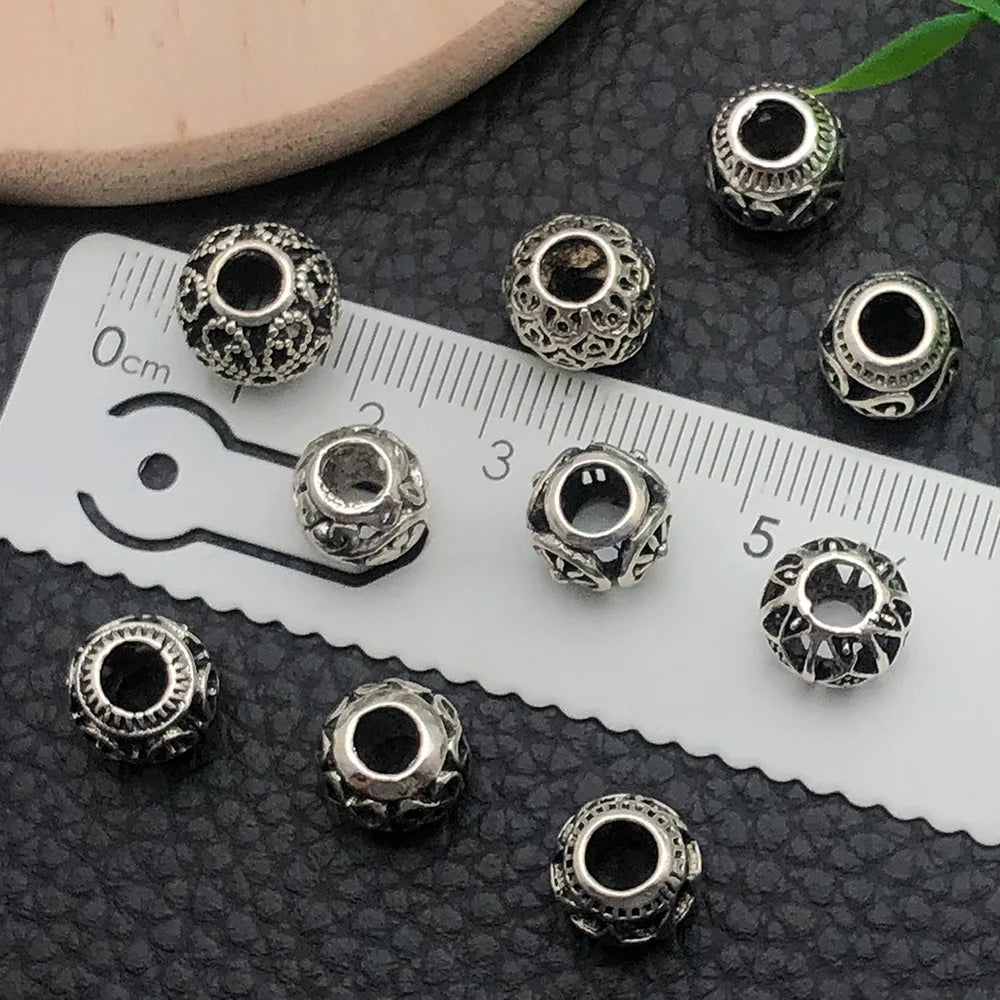 Antique Silver Zinc Alloy Hollow Large Hole Spacer Beads for Bracelet Jewelry DIY