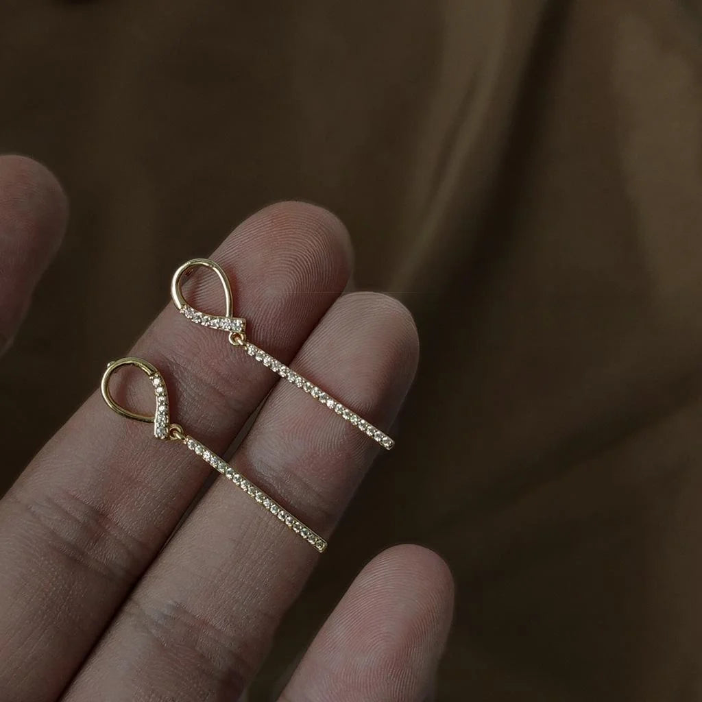 Irregular Korean Style 14K Gold Plated Copper Long Bar Stud Earrings And Micro Pave Zircon