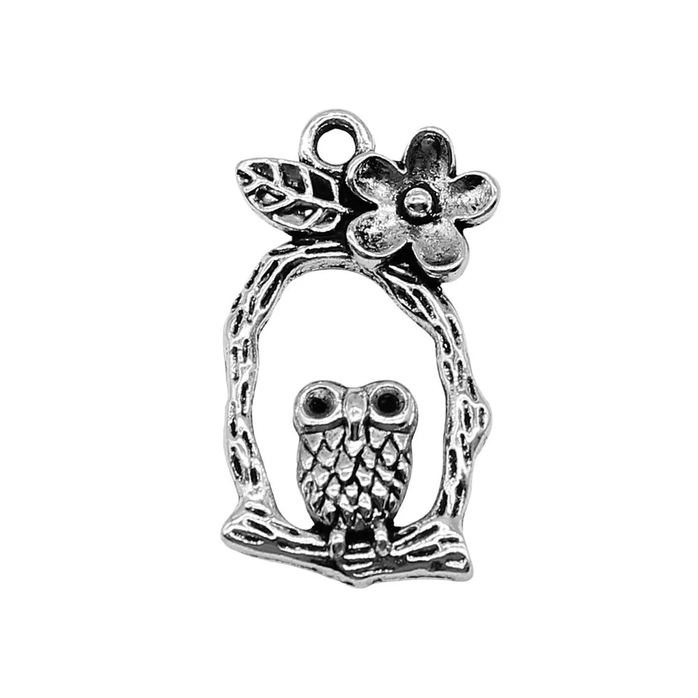 17x31mm 3.6g Antique Silver Tone Zinc Alloy Flower Owl Cat Charm Pendant for DIY Necklace Jewelry Making