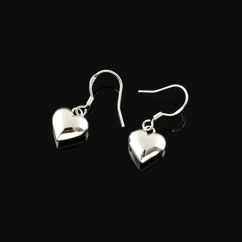 Elegant Smooth Silver Alloy Puffy Heart Drop Stud & Clip On No Piercing Versatile Fashion Earrings