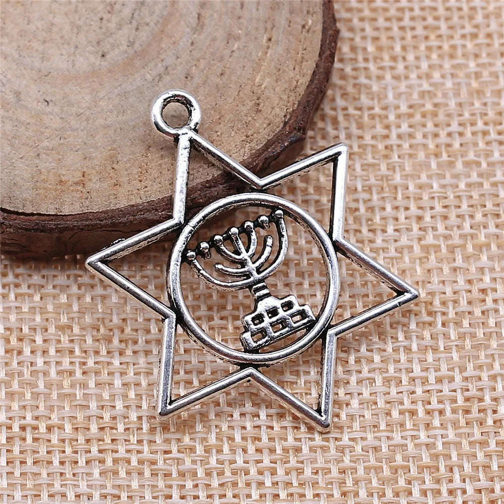 39x32mm 3.1g Antique Silver Zinc Alloy Candelabrum Hexagram Charm Pendant for DIY Jewelry Making