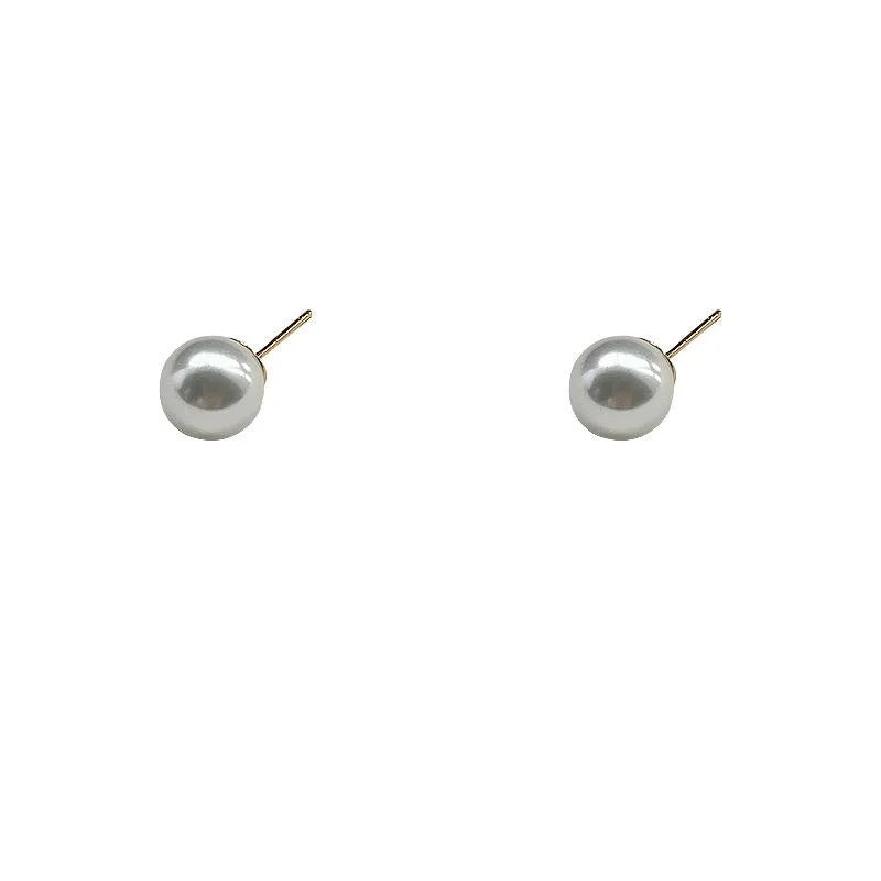 Korean Style Round Shell Pearl Stud Earrings Silver Plated Pin Minimalist Women's Jewelry