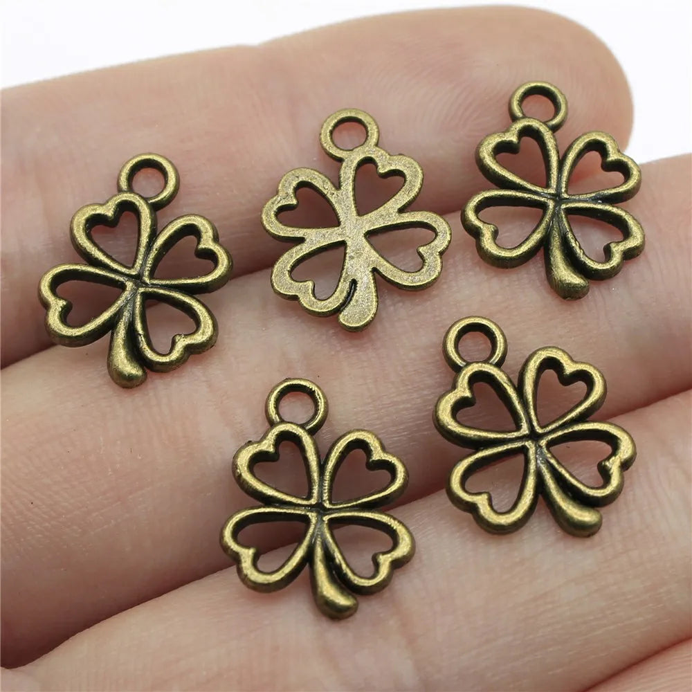 17x13mm 0.6g Zinc Alloy Small Hollow Four Leaf Clover charm pendant for DIY bracelet necklace making