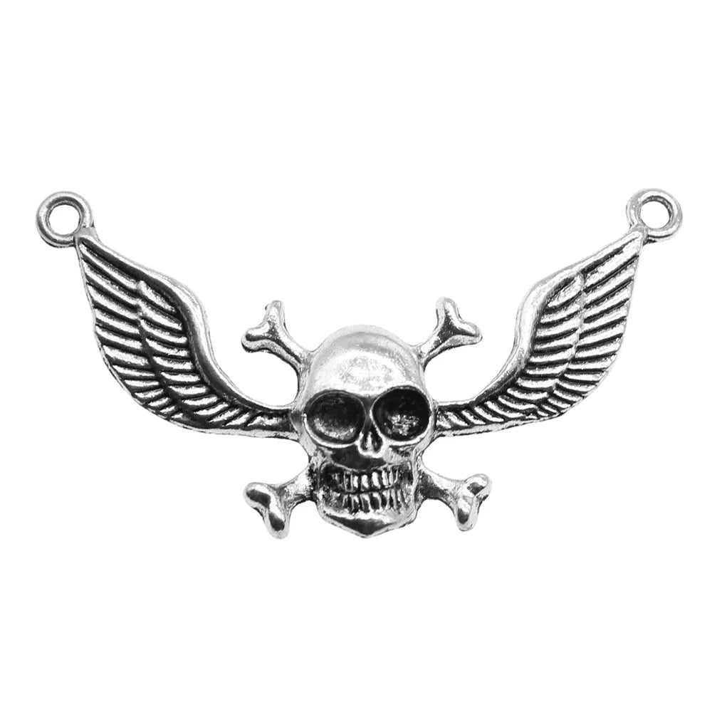 55x32mm 6.2g Antique Silver Zinc Alloy Skull Wing Connector Charm for DIY Necklace Bracelet Making