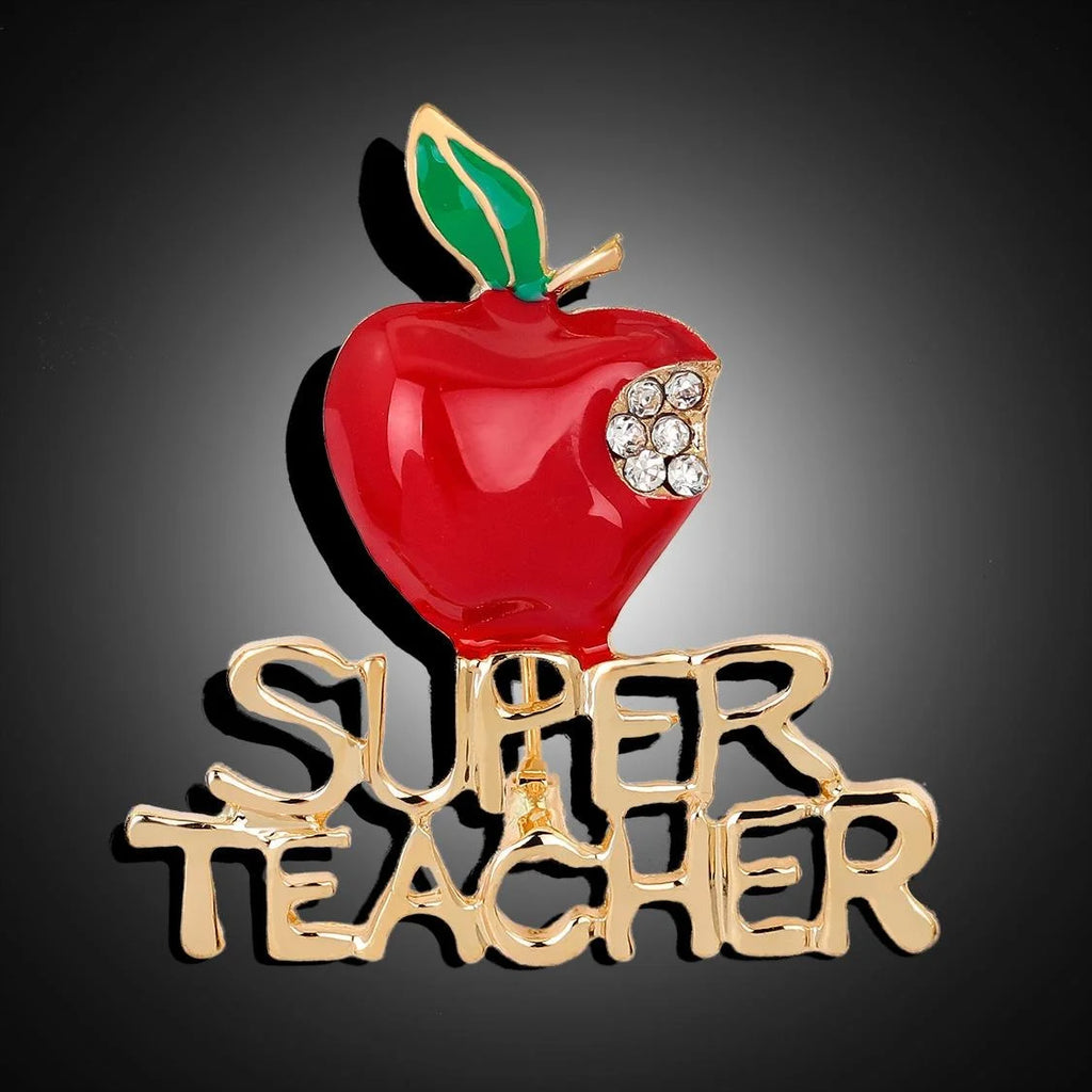 Cute Christmas Red Apple Enamel Rhinestone Alloy Brooch, Super Teacher Lapel Pin Corsage Gift