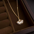 18K Gold Plated Copper Micro Pave Zircon Ginkgo Leaf Collarbone Necklace