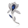 Elegant French Tulip Flower Brooch With Blue Crystal And Rhinestone Petals, Luxury Lapel Pin Gift