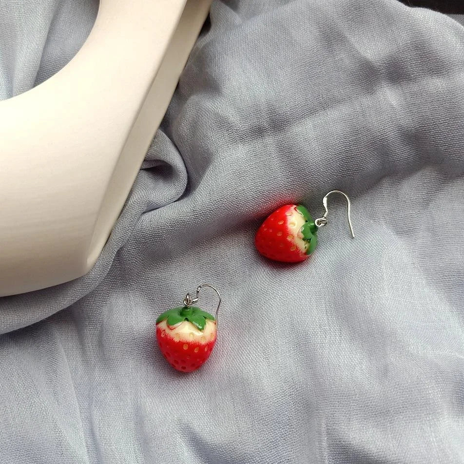 Cute Resin Strawberry Drop Earrings With Silver Plated Pins, Sweet Style Fruit Jewelry