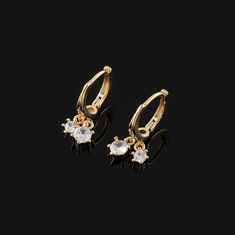 Elegant Gold Alloy Spiral Coil Mini Hoop Stud & Clip On No Piercing Zircon Dangle Earrings