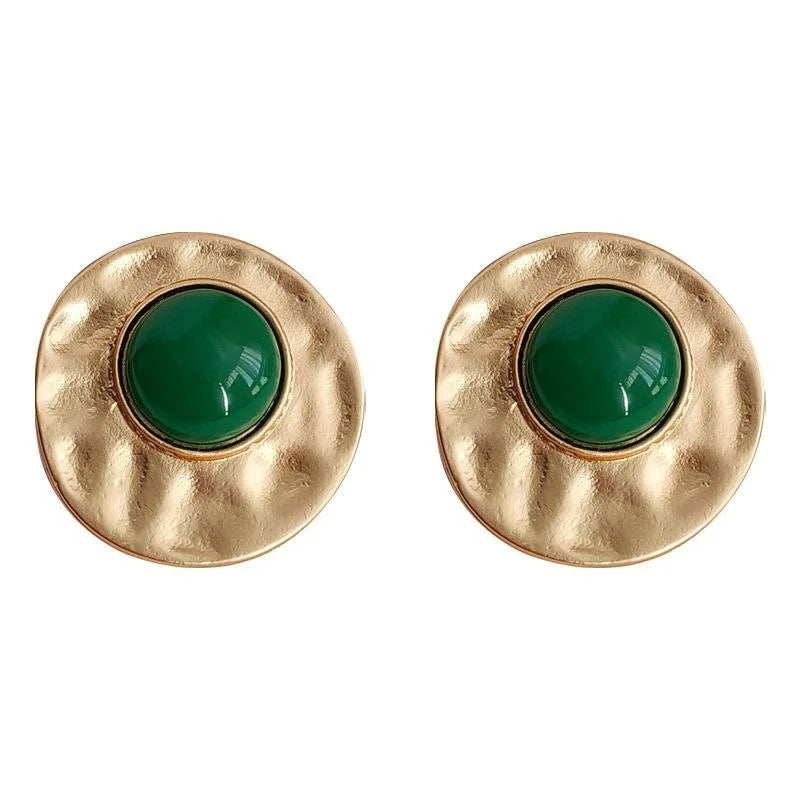 Vintage Old Money Round Geometric Copper Stud Earrings Matte Silver Tone Commuter Jewelry